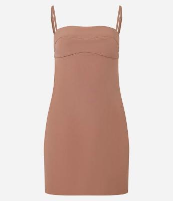 Vestido Curto Alfaiatado com Alças Finas e Recorte Lateral