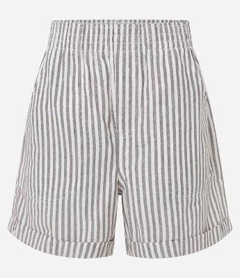 Short em Sarja com Listras em Fio Tinto e Barra Dobrada