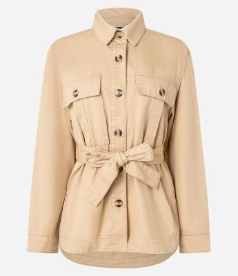 Jaqueta Trench Coat em Sarja com Bolsos e Amarração na Cintura
