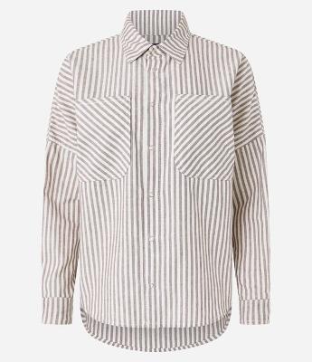 Camisa em Jeans Listrada com Cava Deslocada