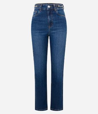 Calça Reta Jeans Comfort com Grilhão no Cós