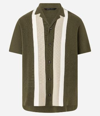 Camisa Regular em Tricô com Listras Contrastantes