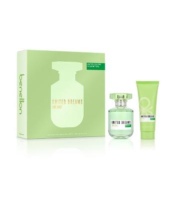 Coffret Benetton Perfume United Dreams Live Free Eau de Toilette Feminino 80ml + Creme Corporal Feminino 75ml