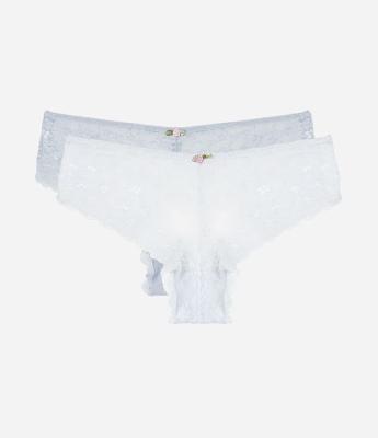 Kit 02 Calcinhas Boyshort em Renda com Florzinha no Cós