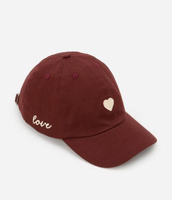 Boné Aba Curva em Sarja com Bordado Coração Love