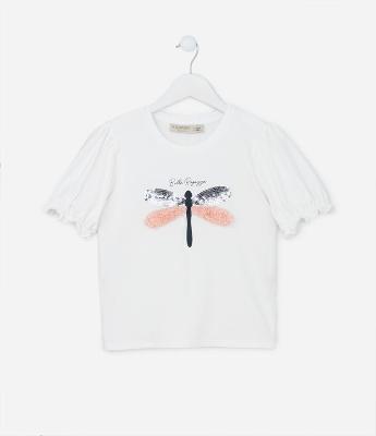 Blusa Infantil com Bordado de Libélula - Tam 5 a 14 Anos