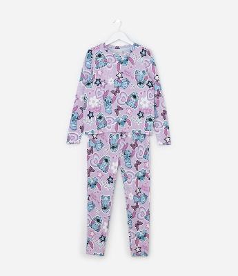 Pijama Infantil em Tricô com Estampa do Stitch - Tam 5 a 14 Anos