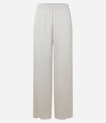Calça Reta em Crepe Texturizado e Cós Elástico