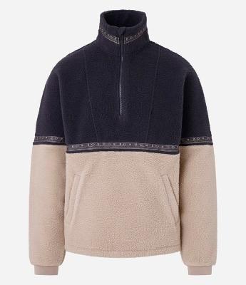Casaco em Sherpa com Listra Estampada em Bloco de Cores