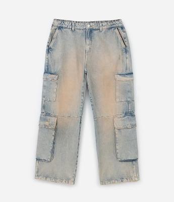 Calça Wide Leg Jeans Dirty com Bolso Cargo Curve & Plus Size