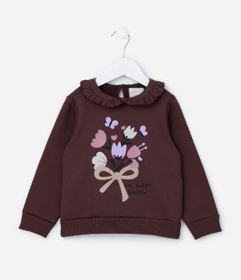 Casaco Infantil com Babado e Estampa Flores - Tam 1 a 6 Anos