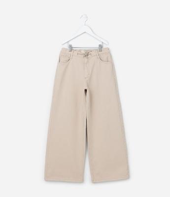 Calça Wide Leg Infantil em Sarja - Tam 5 a 14 Anos