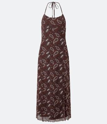Vestido Longo em Tule com Estampa Paisley e Amarração