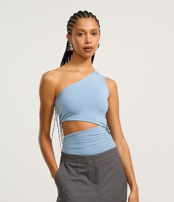 Body em Microfibra sem Manga com Cut Out
