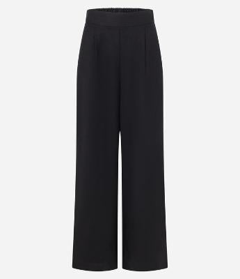 Calça Pantalona em Viscolinho com Pregas e Elástico nas Costas