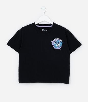 Camiseta Infantil com Estampa Frente e Costas Stitch - Tam 5 a 14 Anos