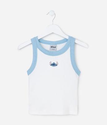 Regata Infantil em Ribana com Bordado Stitch - Tam 5 a 14 Anos