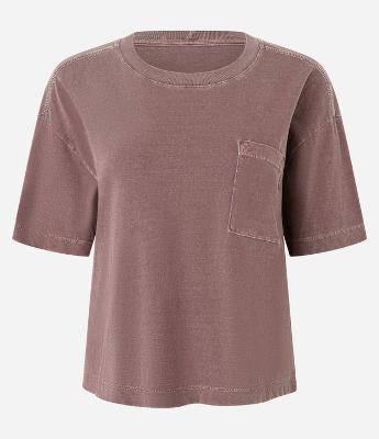 Camiseta Boxy Cropped Esportiva em Algodão Estonado com Bolsinho