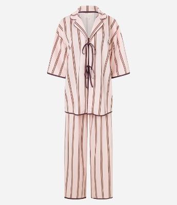 Trio de Pijama Longo em Viscose com Listras