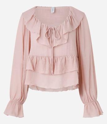 Blusa Bata em Chiffon com Amarração e Babados