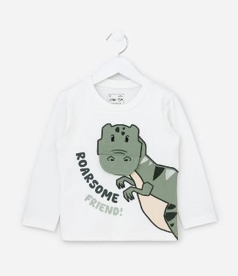 Camiseta Infantil com Estampa Interativa Dino - Tam 1 a 6 Anos