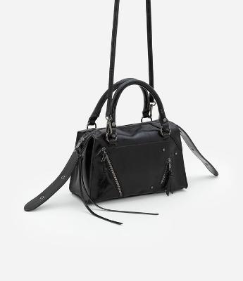 Bolsa Satchel Média Desestruturada com Zíperes e Pullers
