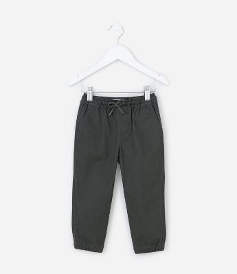Calça Jogger Infantil em Sarja com Amarração - Tam 5 a 14 Anos