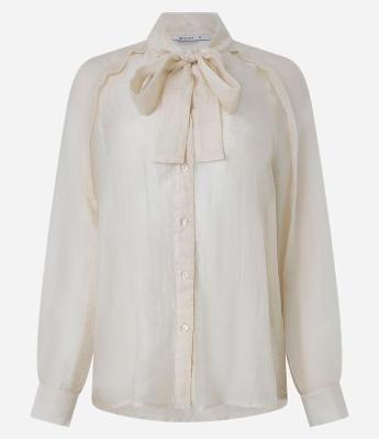 Camisa Texturizada em Voal com Gola Laço