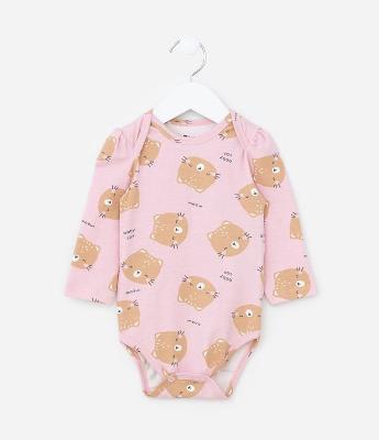 Body Infantil com Estampa Carinha de Gatinha - Tam 0 a 24 meses