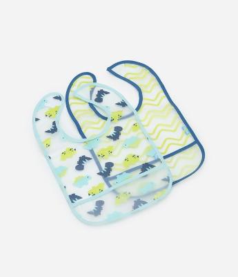 Kit 02 Babadores Infantis com Bolso e Estampa Dinos - Tam Único