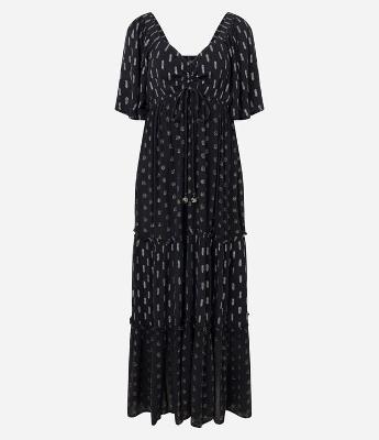 Vestido Longo em Viscose Maquinetado com Fio Metalizado
