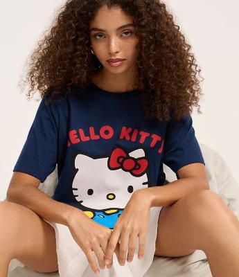 Camiseta Alongada em Algodão com Estampa Hello Kitty
