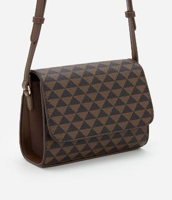 Bolsa Trasnversal em PU com Tampa e Estampa Triângulo