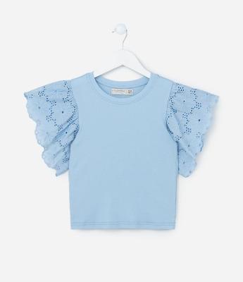 Blusa Infantil em Ribana com Babado Broderie - Tam 5 a 14 Anos