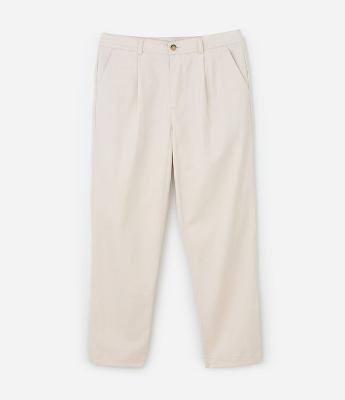 Calça Masculina em Sarja Com Pregas e Cós com Passantes