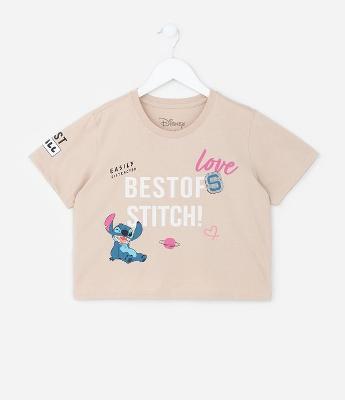 Camiseta Curta Infantil com Estampa do Stitch Frente e Costas - Tam 5 a 14 Anos