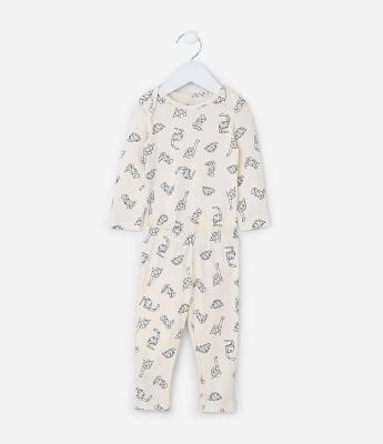 Conjunto Infantil em Ribana com Estampa Dinos - Tam 0 a 18 meses