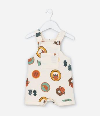 Jardineira Infantil Texturizada com Bolso - Tam 0 a 18 meses