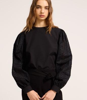 Blusa em Tricoline Texturizada com Botões nos Punhos