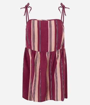Blusa Listrada em Viscolinho com Blocos de Cor Bicolor