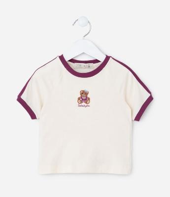 Blusa Infantil com Listras e Bordado Urso - Tam 1 a 6 Anos