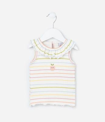 Regata Infantil com Babadinho e Listras - Tam 0 a 18 meses