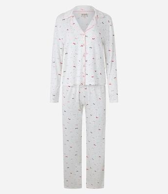 Pijama Americano Longo em Viscose com Estampa de Lacinhos