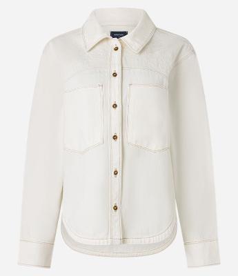 Camisa Overshirt em Sarja com Bordado Floral e Bolsos