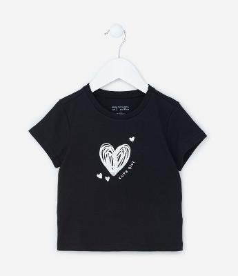 Blusa Infantil com Estampa de Coração em Foil - Tam 1 a 6 Anos