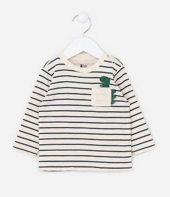Camiseta Infantil com Bolsinho e Estampa Dino - Tam 0 a 18 meses