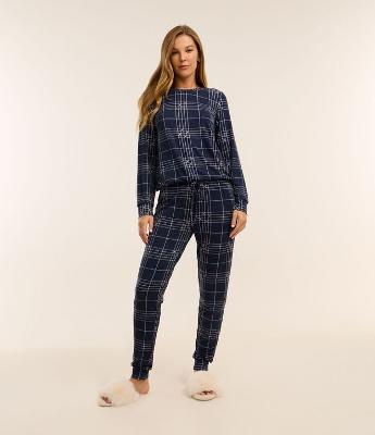 Pijama Longo Xadrez em Fio Reciclado com Toque Suave