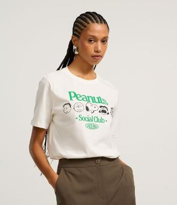 Camiseta Alongada em Algodão com Estampa Frente e Costas Peanuts