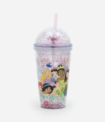 Copo com Canudo Reutilizável e Estampa das Princesas Disney