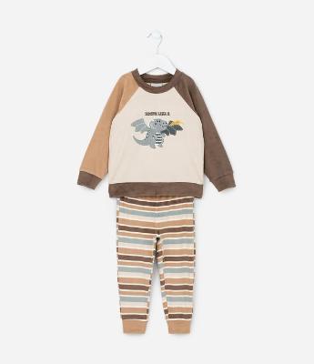 Pijama Infantil em Plush com Estampa Dragão - Tam 2 a 4 Anos